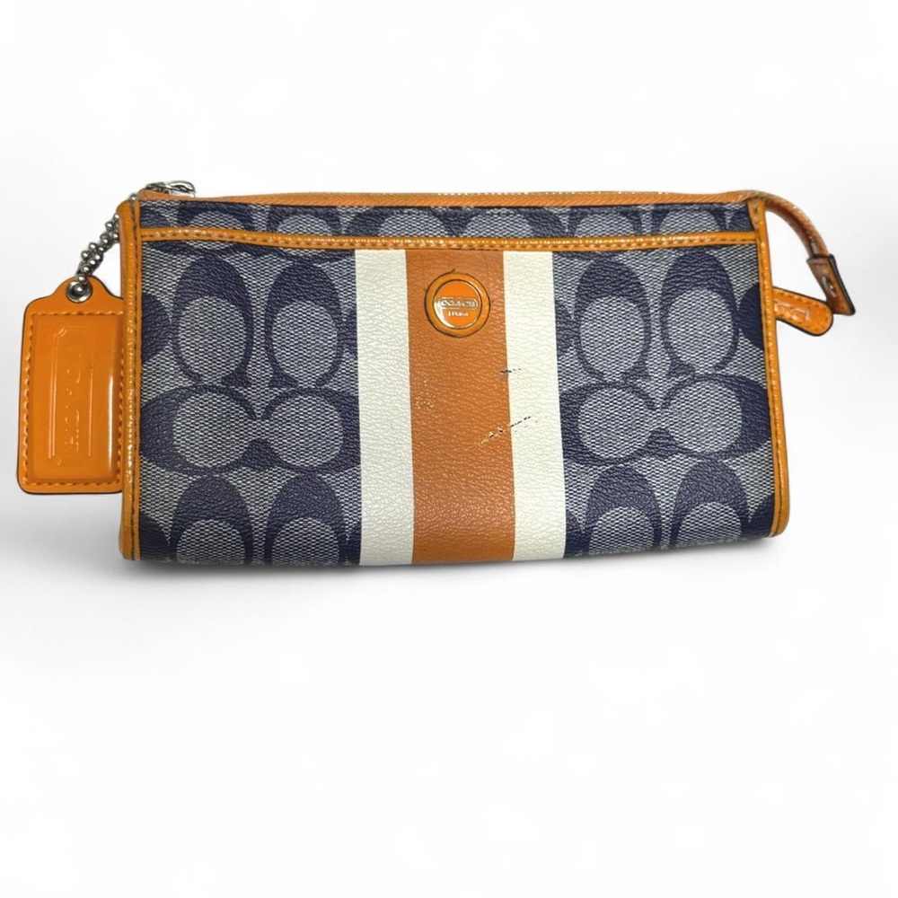 Coach Navy and Tan Monogram Wristlet